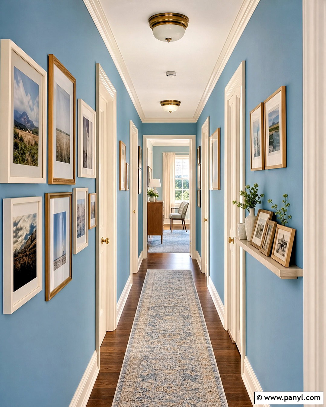 Sky Blue Hallway With Gallery Wall - 20 sky blue wall ideas