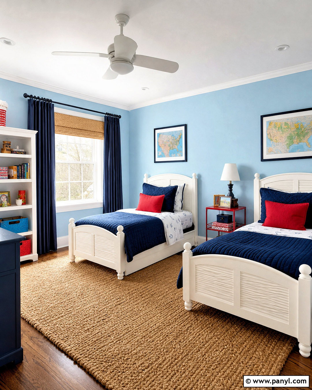Sky Blue Kids Bedroom With Red Accents - 20 sky blue wall ideas