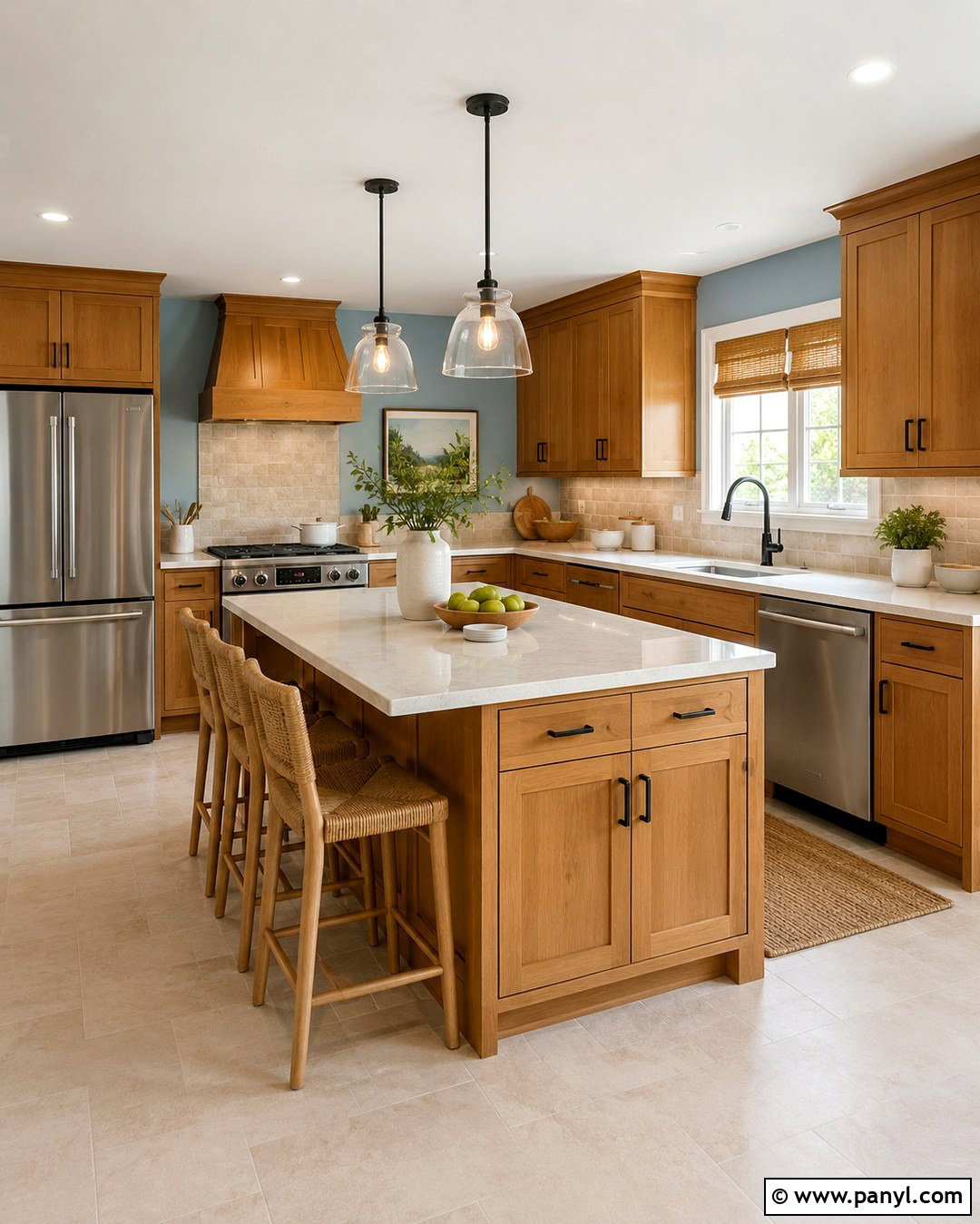 Sky Blue Kitchen Walls With Honey Oak Cabinets - 20 Blue Kitchen Walls With Brown Cabinets
