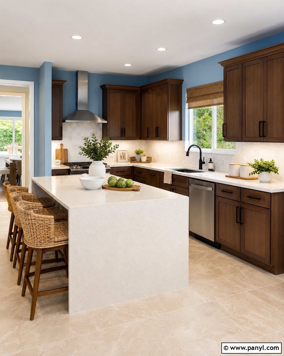Sky Blue Kitchen Walls With Wood Cabinets - 30 Sky Blue Walls
