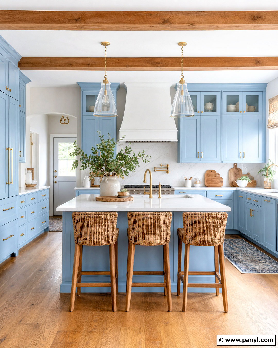 Sky Blue Kitchen With Brass Hardware - 20 sky blue room ideas