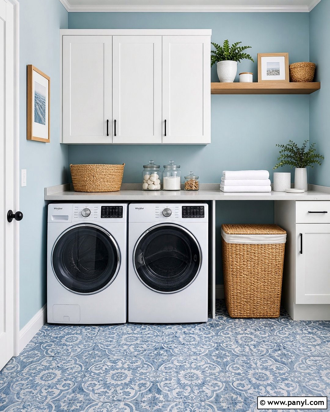 Sky Blue Laundry Room Walls With White Cabinets - 30 Sky Blue Walls