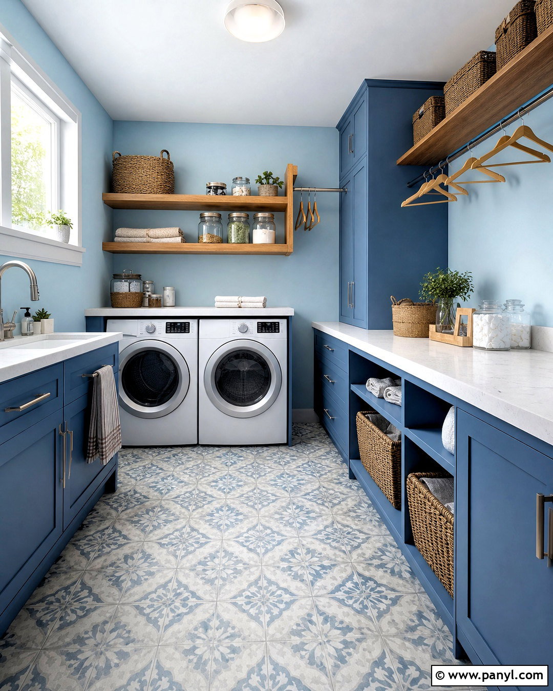 Sky Blue Laundry Room With Patterned Tile - 20 sky blue room ideas