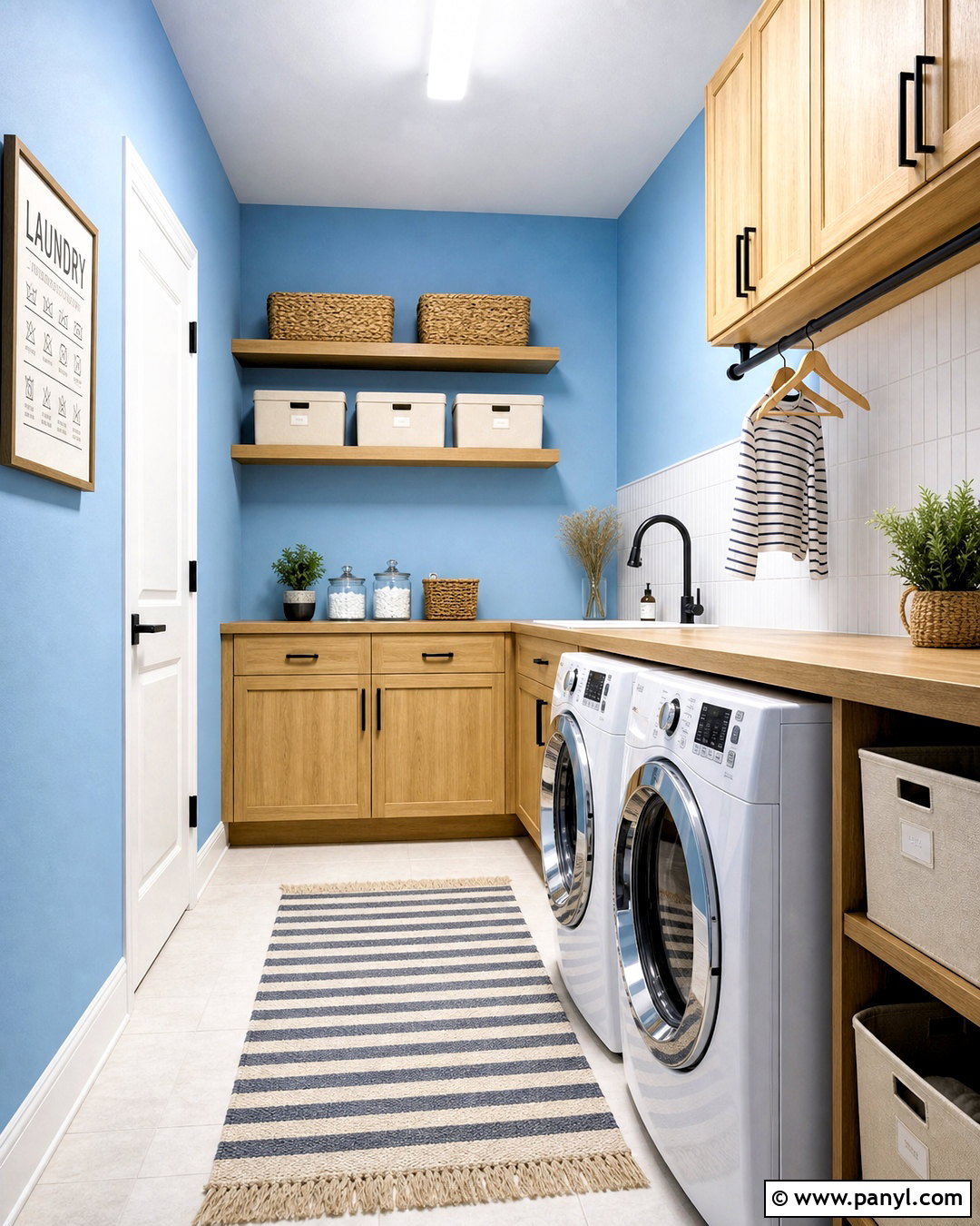 Sky Blue Laundry Room With White Oak - 20 sky blue wall ideas