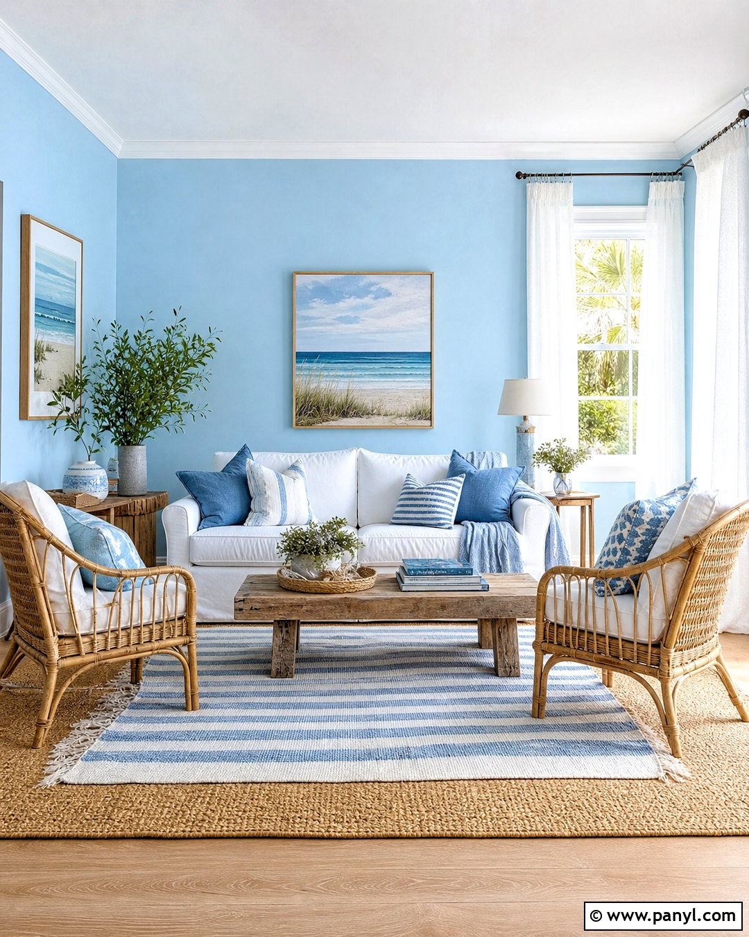 Sky Blue Living Room Walls With Coastal Decor - 20 blue living room walls