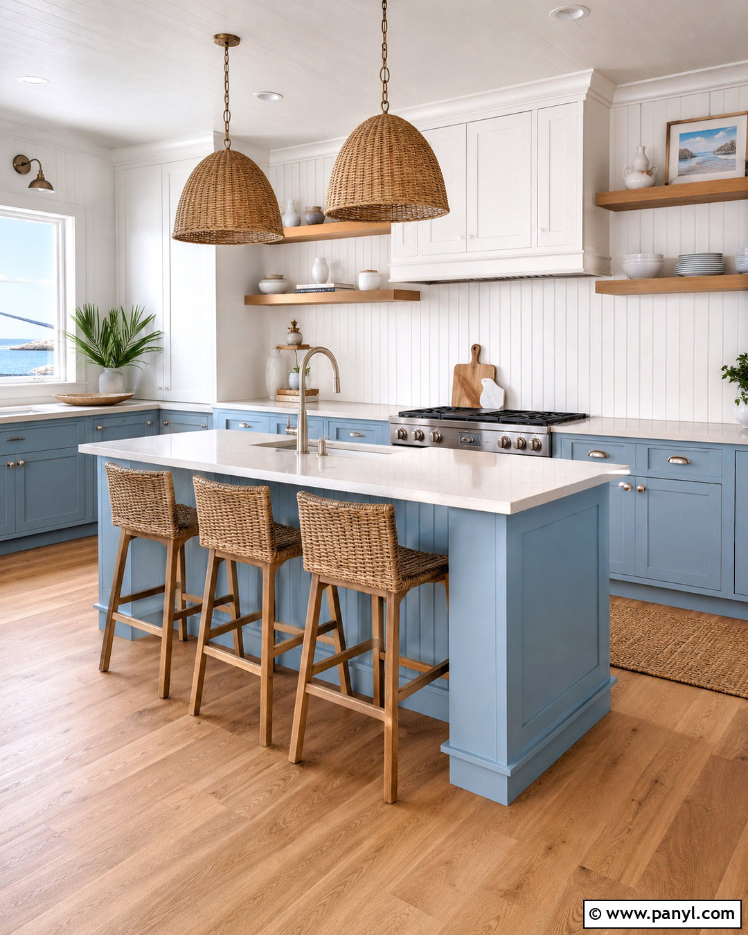 Sky Blue Lower Cabinets With Coastal Decor - 20 blue lower cabinets white upper ideas