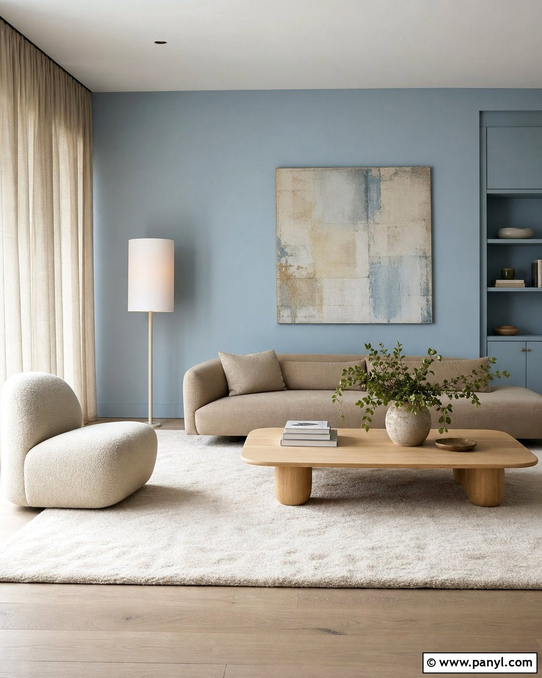 Sky Blue Minimalist Walls With Greige Furniture - 30 Sky Blue Walls