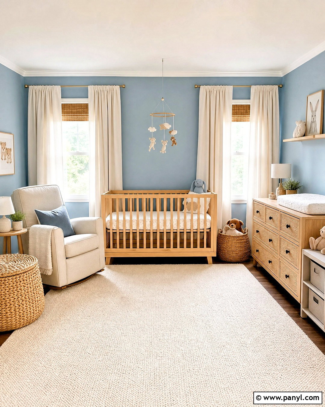 Sky Blue Nursery With Natural Rattan - 20 sky blue room ideas