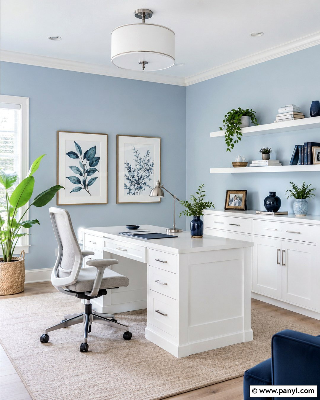 Sky Blue Office Walls With White Furniture - 20 Blue Paint For Office Walls