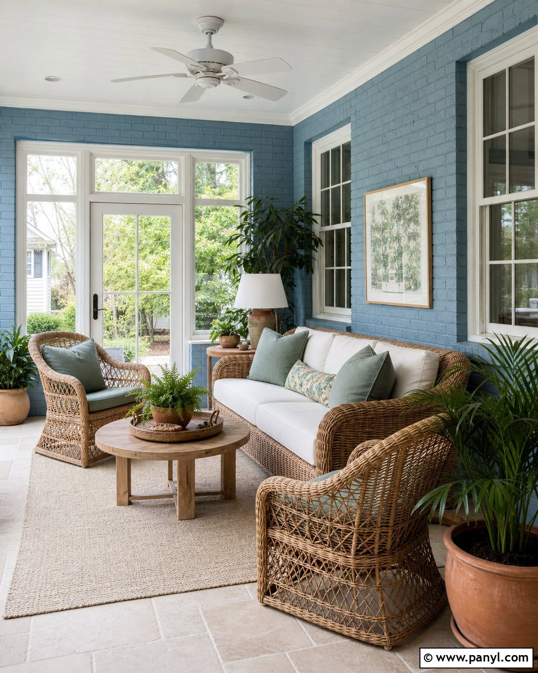Sky Blue Painted Brick Sunroom - 20 Blue Painted Brick Wall Ideas