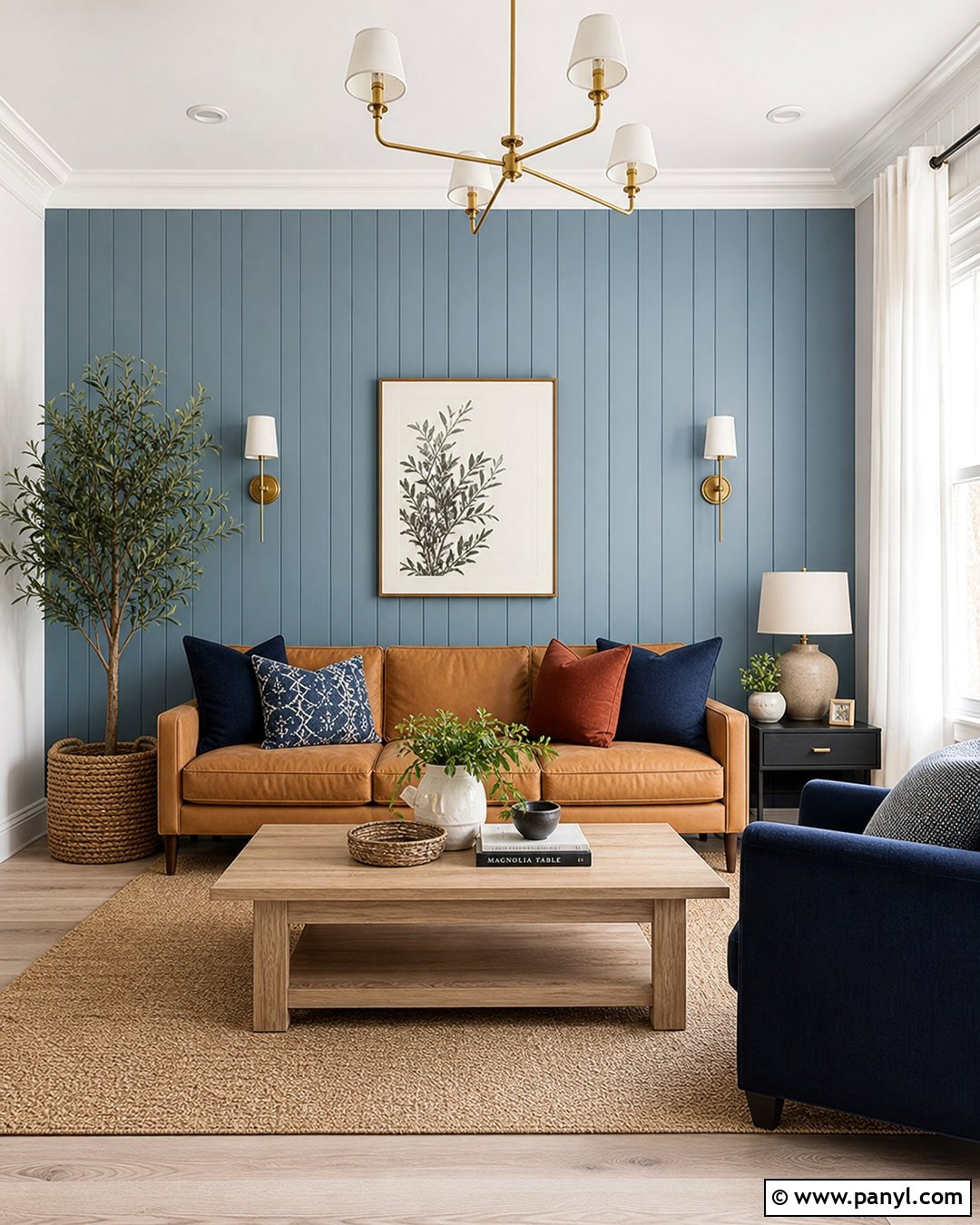 Sky Blue Paneled Living Room Accent Wall - 35 colorful accent wall ideas