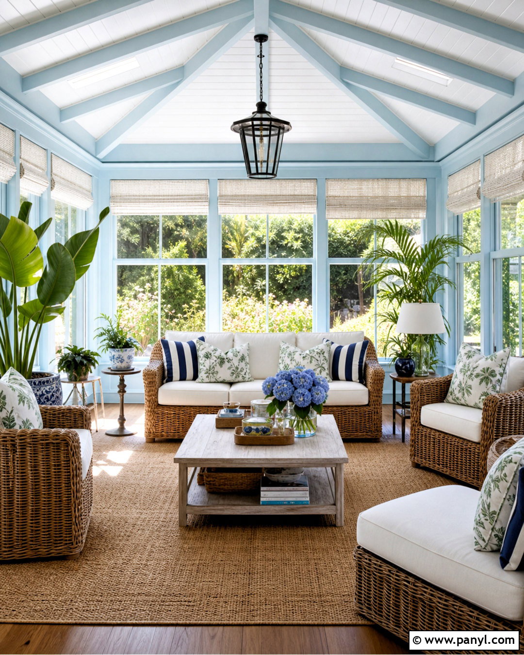 Sky Blue Sunroom With Wicker Furniture - 20 sky blue room ideas