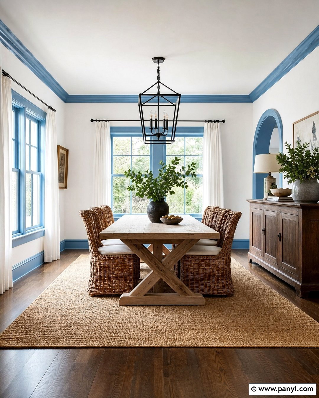 Sky Blue Trim Dining Room - 35 Blue Trim White Walls
