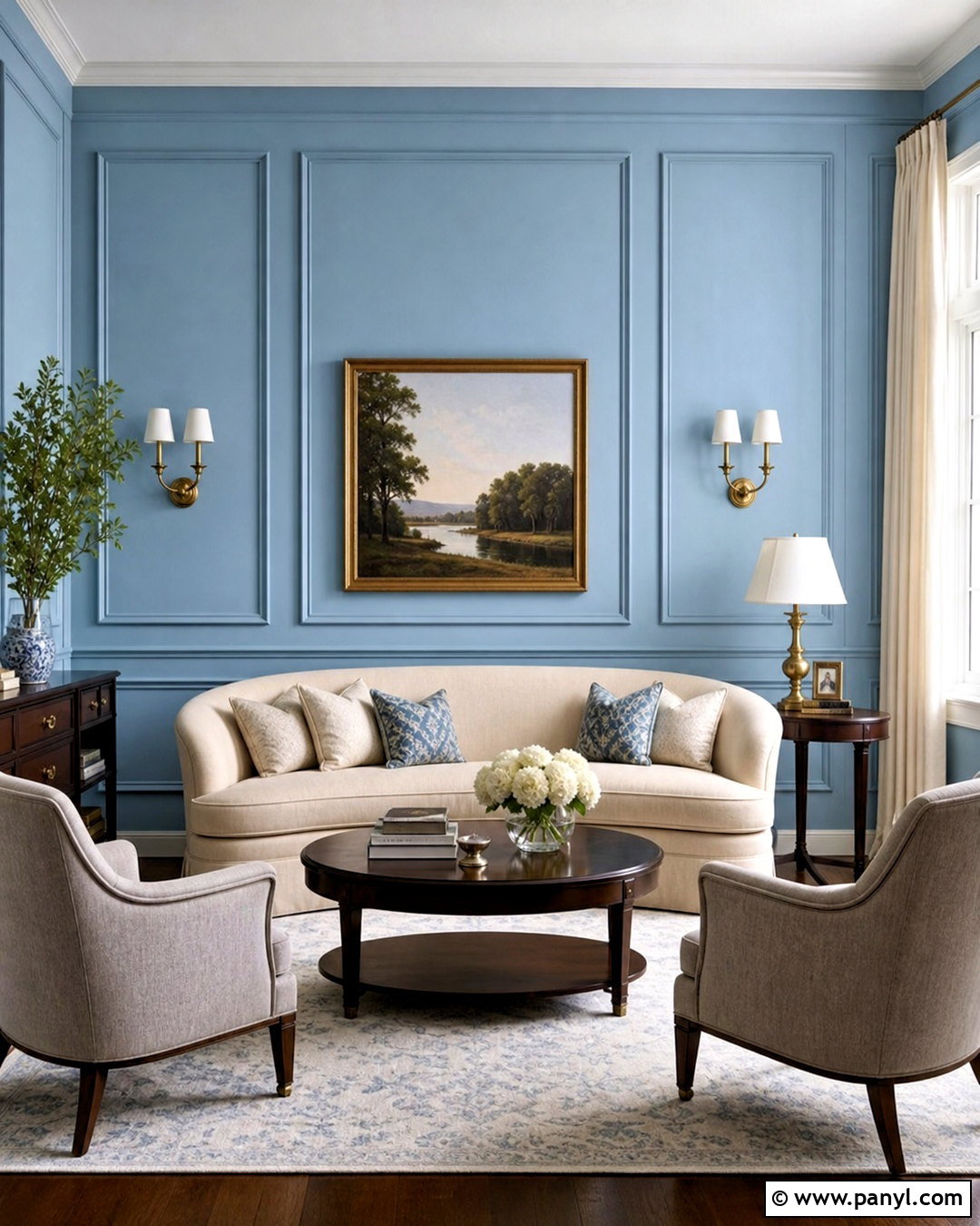 Sky Blue Wall With Picture Frame Molding - 20 sky blue wall ideas