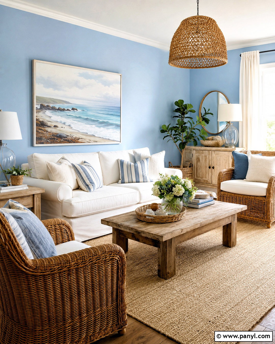 Sky Blue Walls With Coastal Decor - 20 blue walls living room ideas