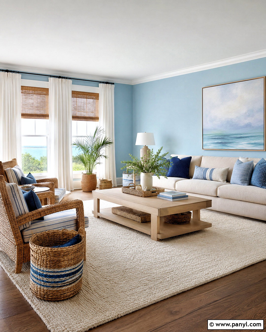 Sky Blue Walls With Coastal Decor - 20 blue wall living room ideas