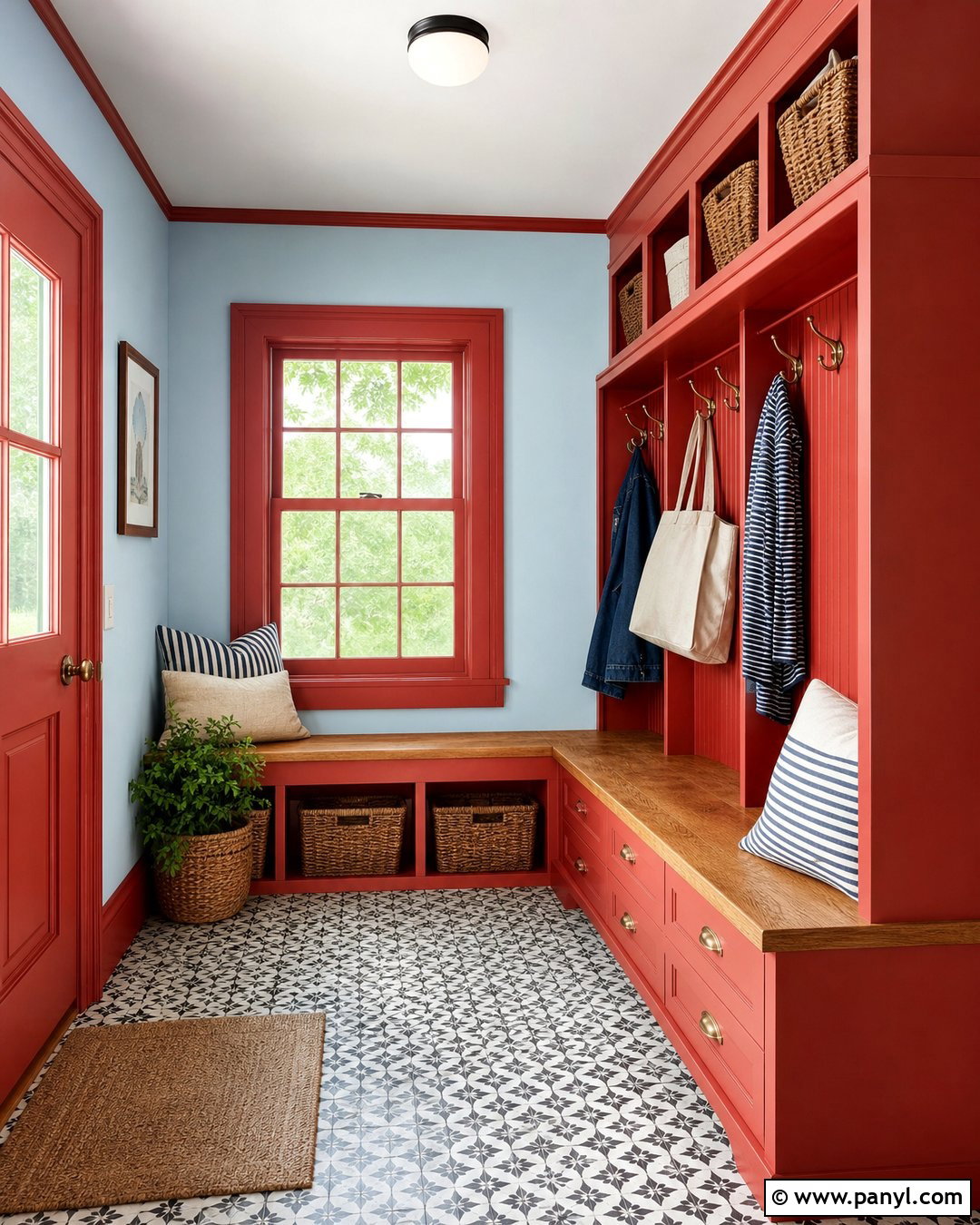 Sky Blue Walls With Red Trim - 25 Painted Baseboards And Trim Wall Colors