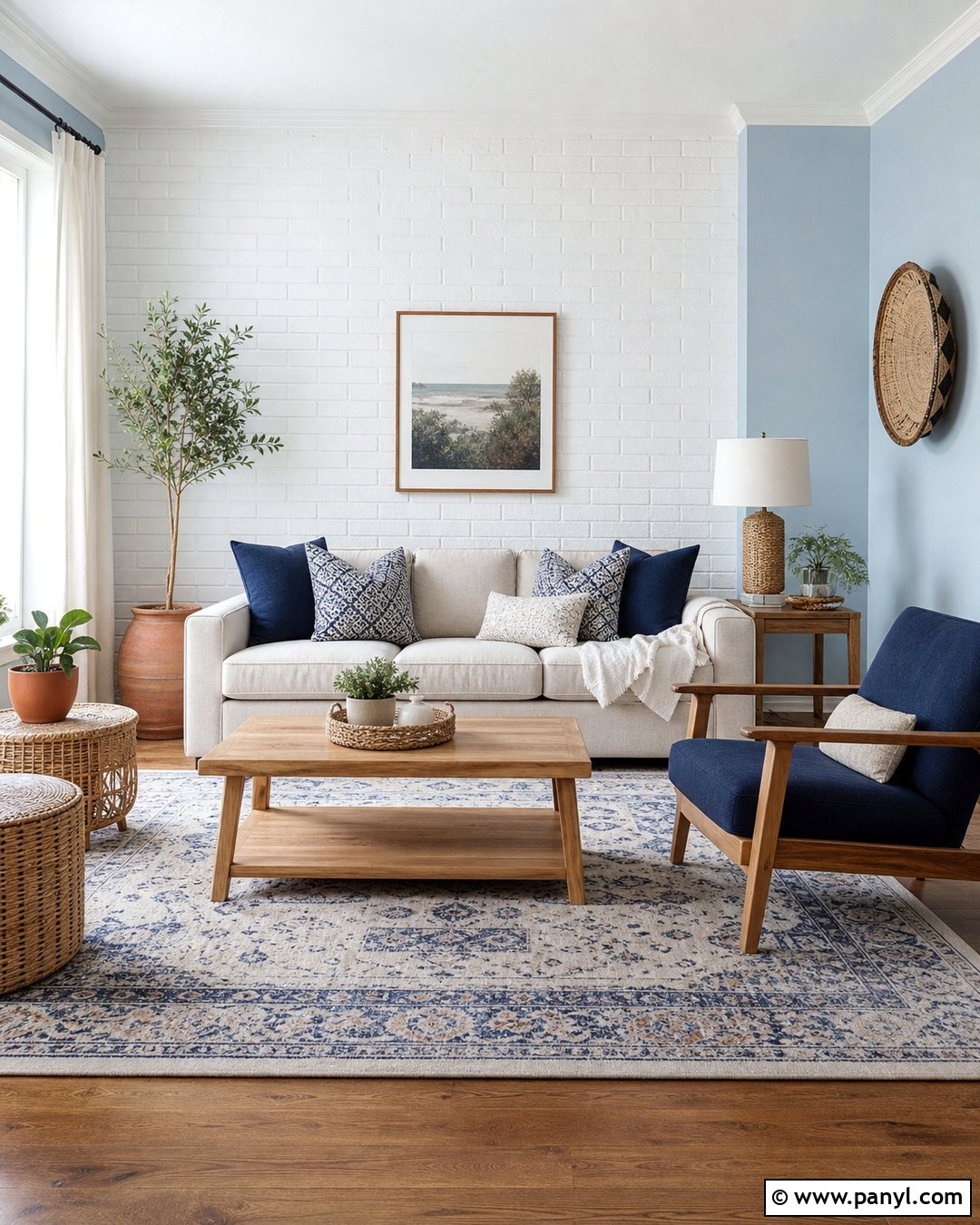 Sky Blue With White Brick Wall - 20 Brick Wall Color Matching Ideas