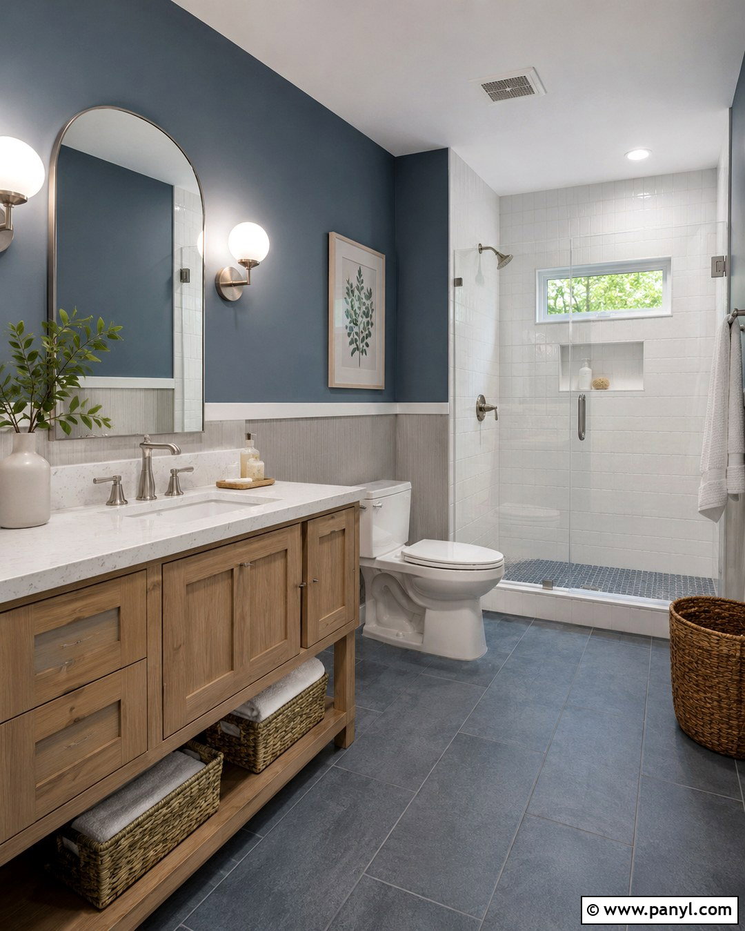 Slate Blue And Soft Gray Bathroom Walls - 20 Two Tone Walls Dark On Top Ideas