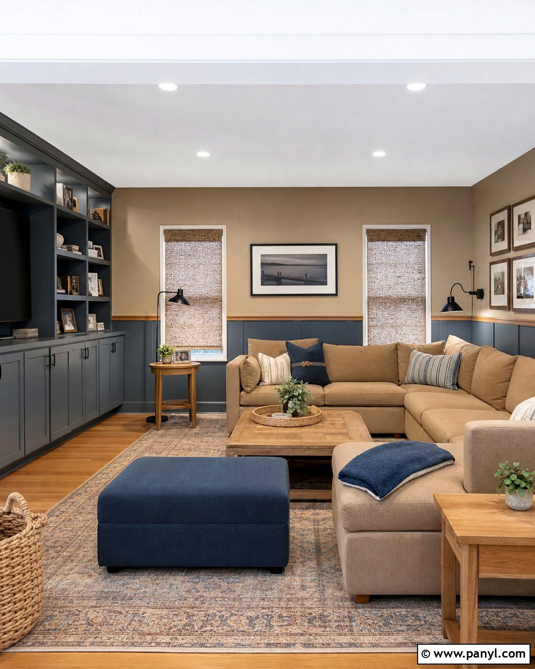 Slate Blue And Tan Two Color Wall - 25 2 Color Wall ideas