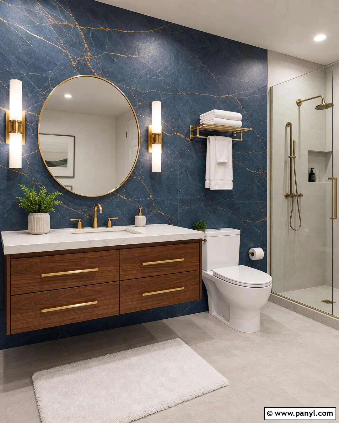 Slate Blue Bathroom Wall With Gold Marble Lines - 20 Blue Wall With Gold Lines