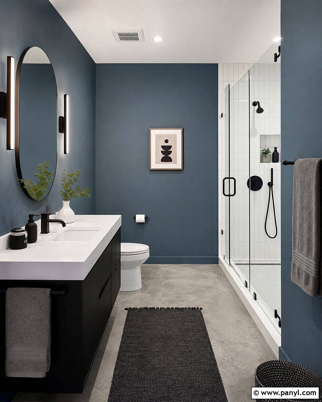 Slate Blue Bathroom Walls With Black Fixtures - 30 Bathroom Blue Walls