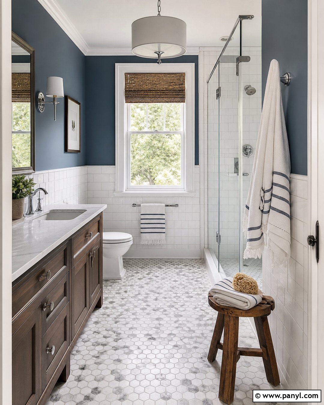 Slate Blue Bathroom Walls With White Tile - 30 Bathroom Dark Walls