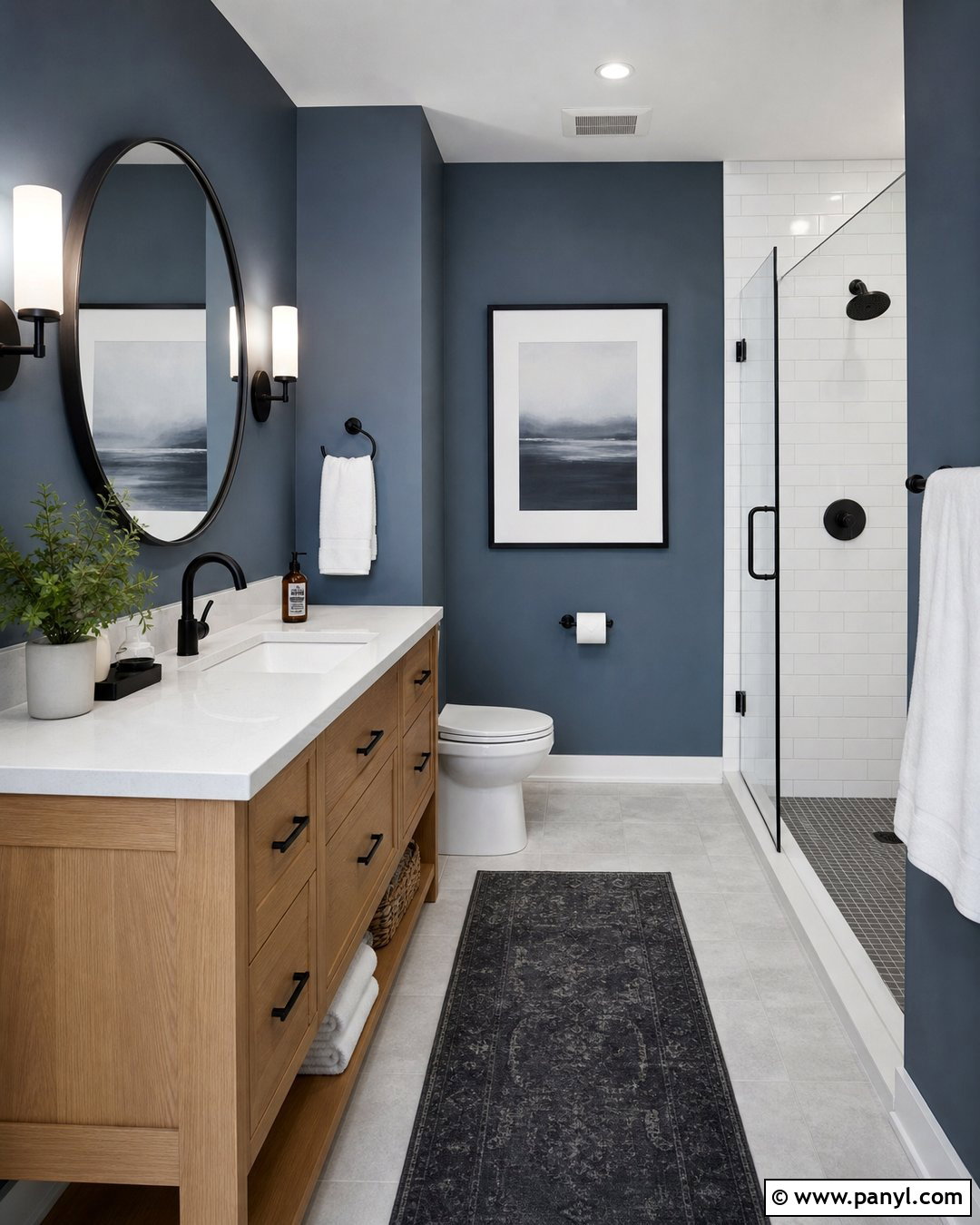 Slate Blue Bathroom With Black Accents - 20 Cozy Bathroom With Blue Walls