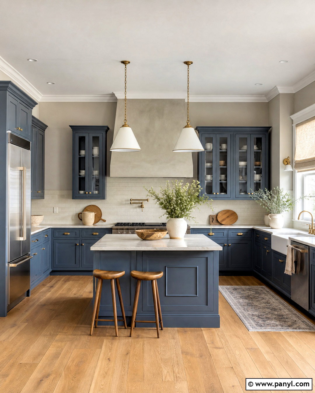 Slate Blue Cabinets With Warm Grey Walls - 20 grey and blue kitchen ideas
