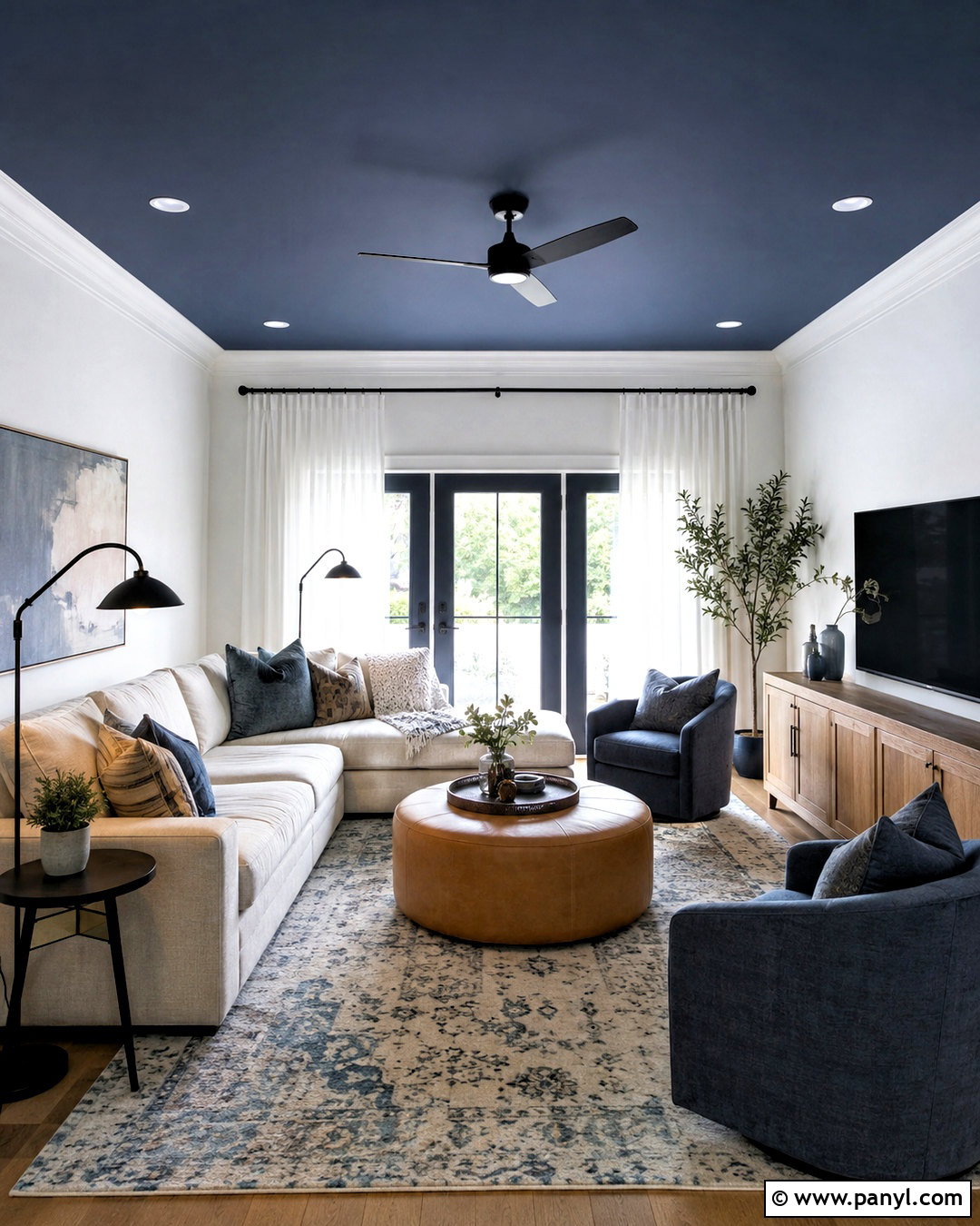 Slate Blue Ceiling Family Room - 20 White Walls With Blue Ceiling Ideas