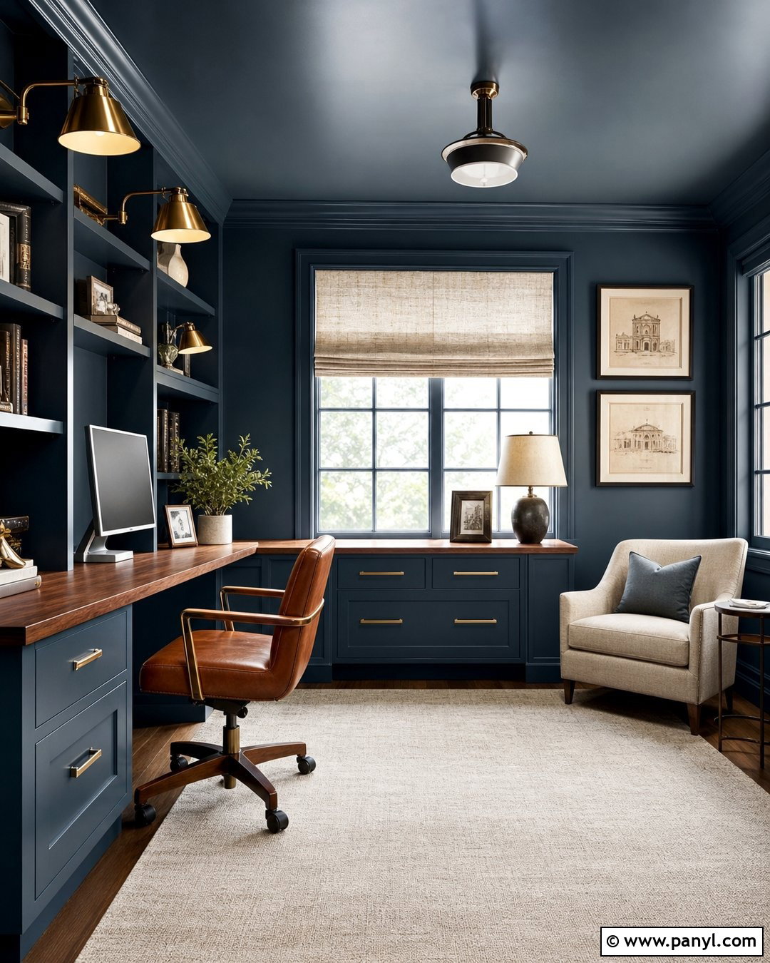 Slate Blue Color Drenched Home Office - 25 Color Drenched Walls
