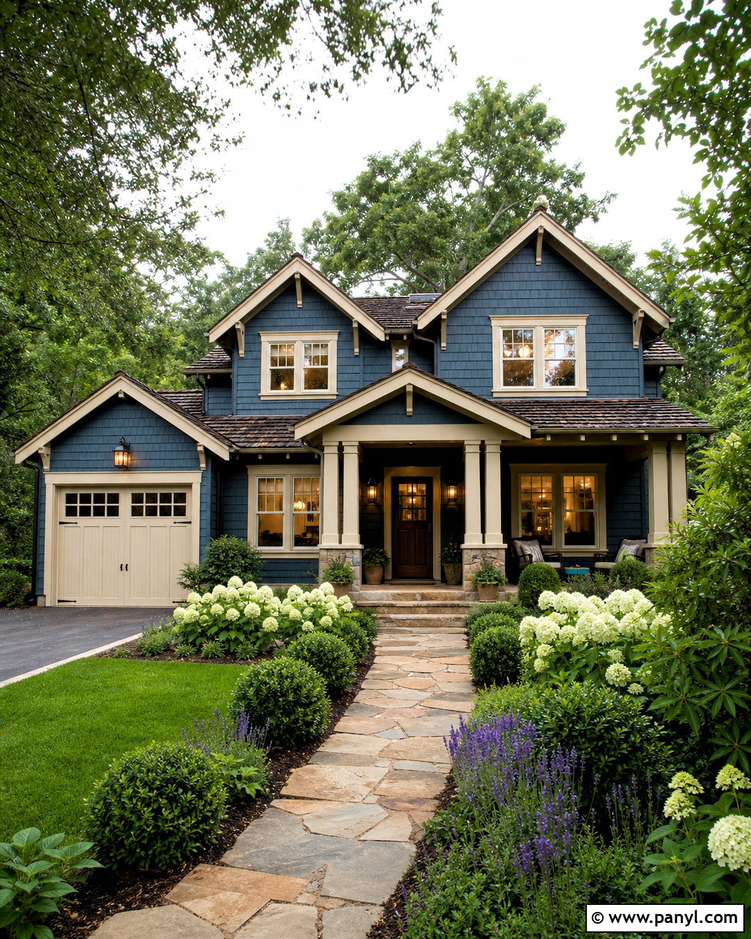 Slate Blue Exterior With Cream Trim - 20 dark blue exterior house colors