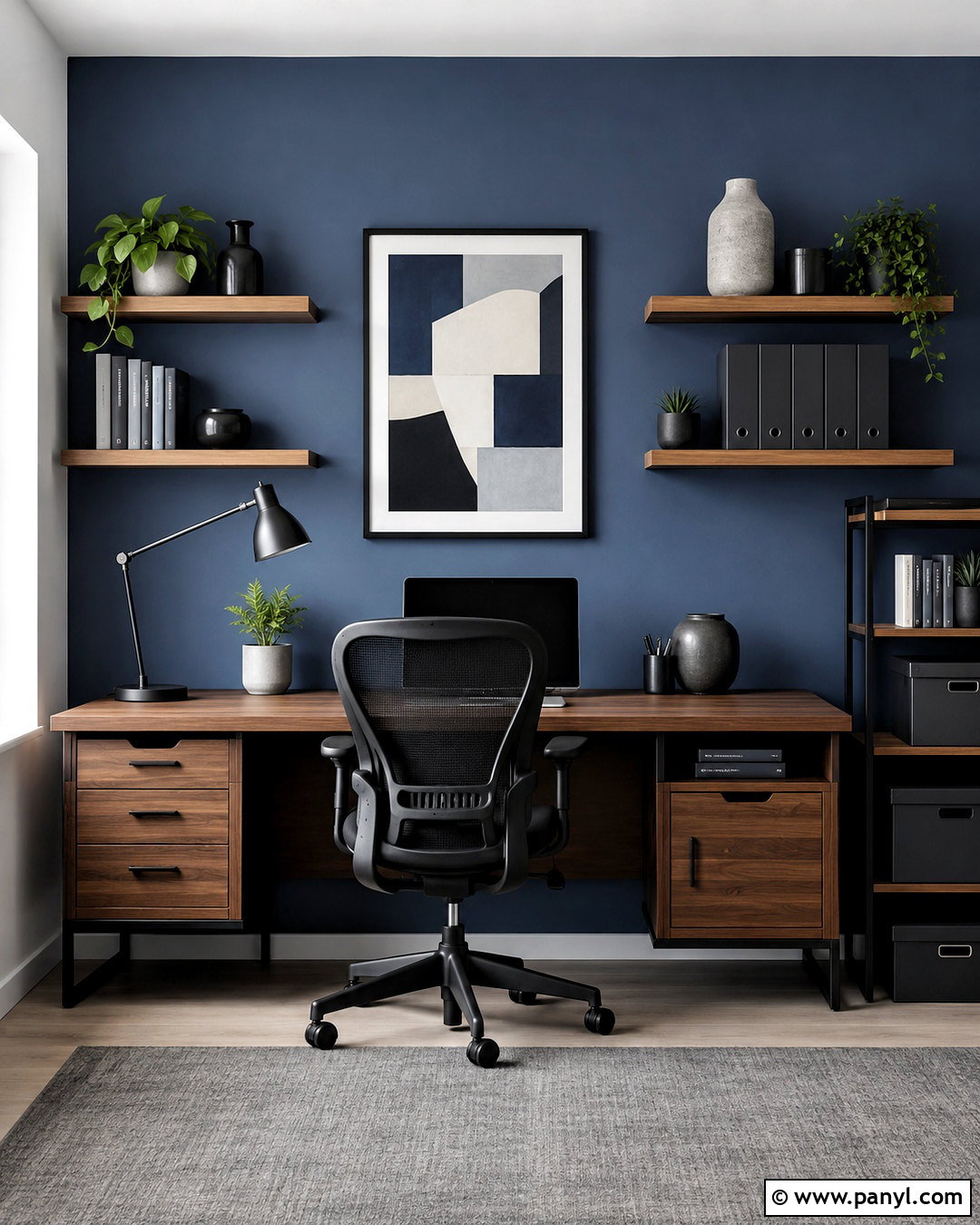 Slate Blue Home Office Accent Wall - 20 cool tone accent wall ideas
