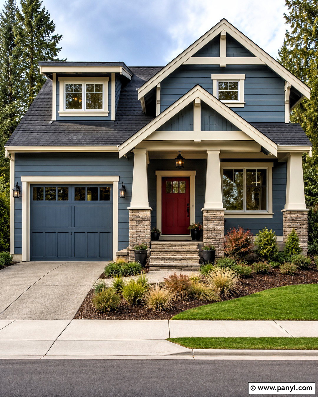 Slate Blue House Paint With Red Door - 20 house paint ideas