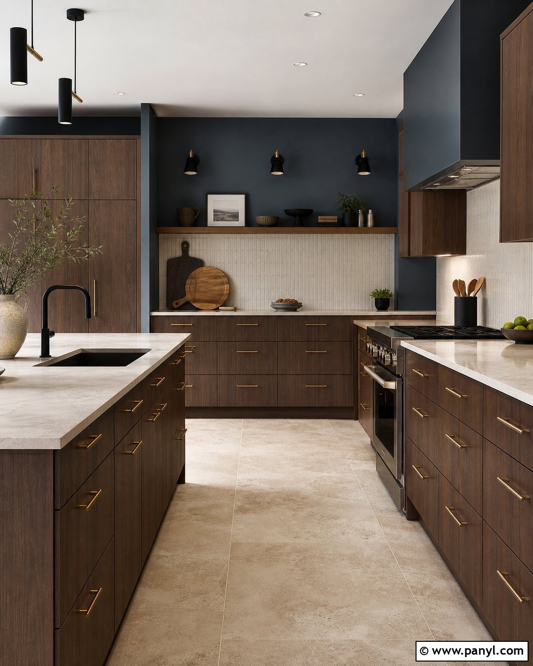 Slate Blue Kitchen Walls With Walnut Cabinets - 35 blue walls kitchen ideas