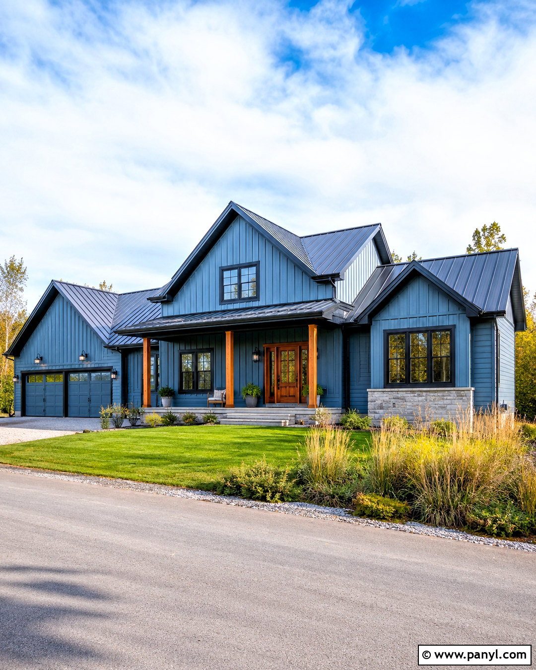 Slate Blue Modern Farmhouse With Black Trim - 20 blue house black trim ideas