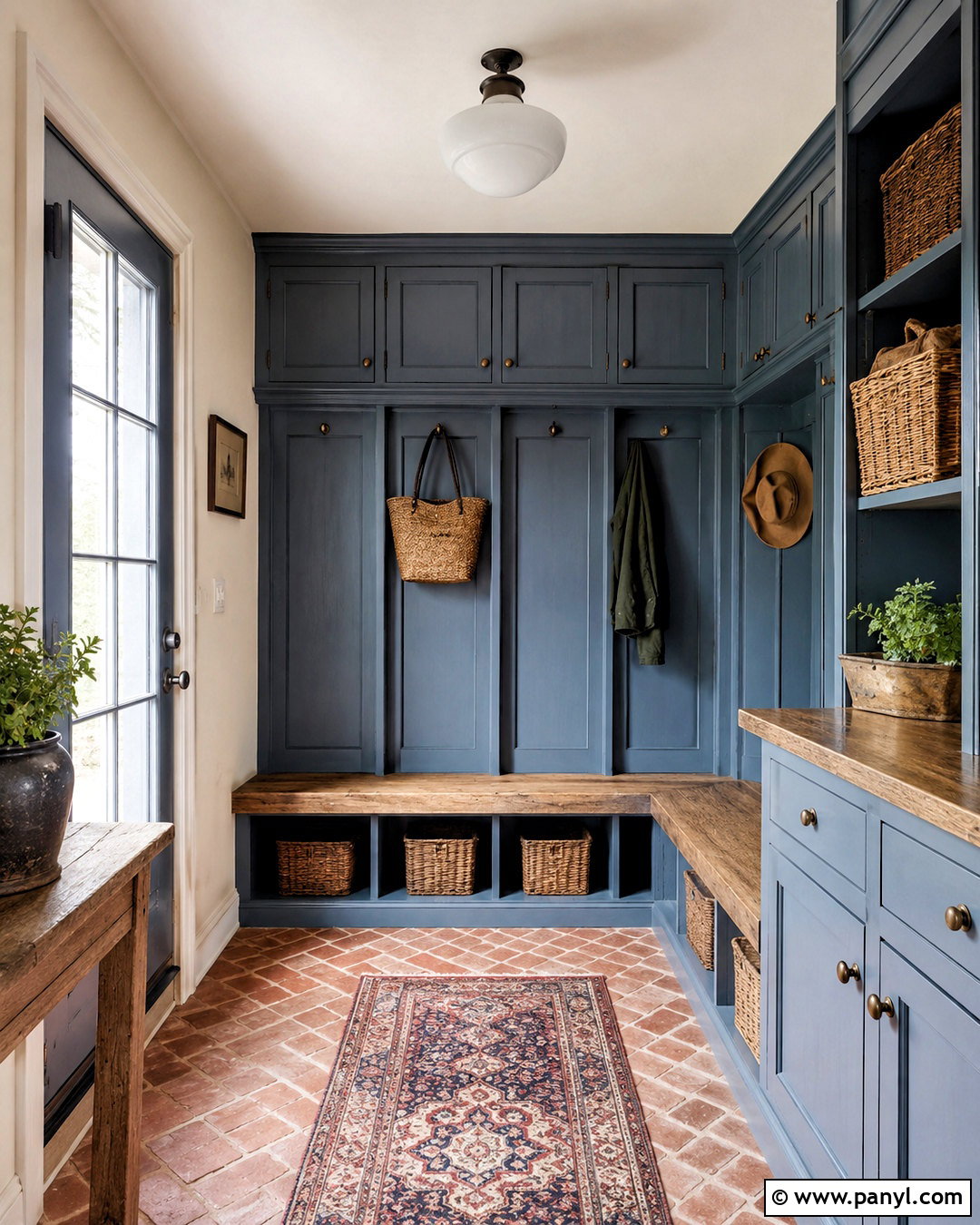 Slate Blue Mudroom With Brick Floor - 20 blue mudroom ideas