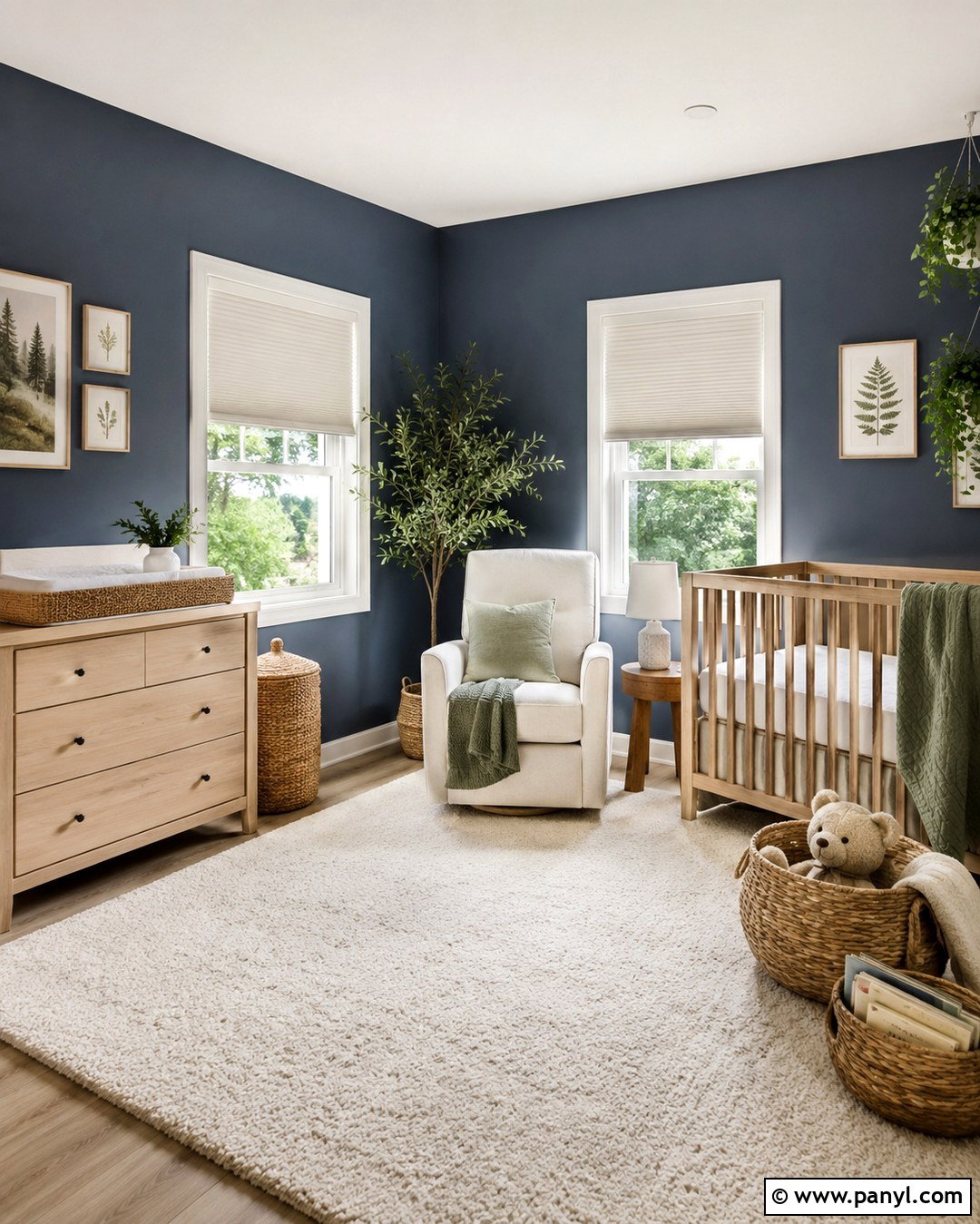 Slate Blue Nursery With White Windows - 20 Dark Walls With White Windows