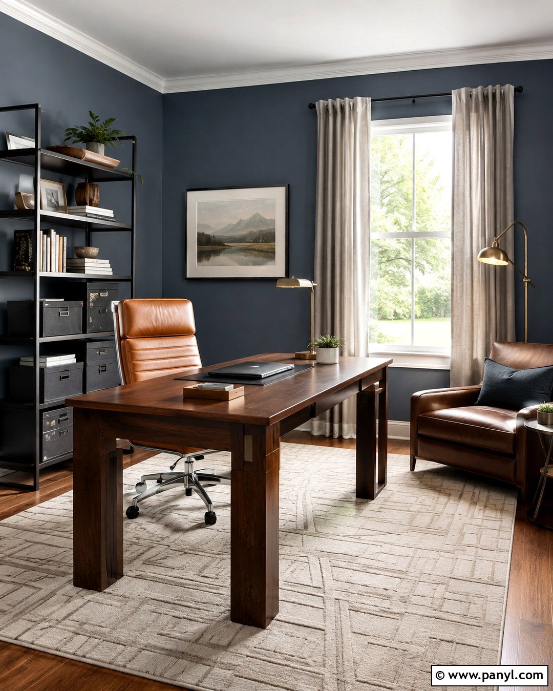 Slate Blue Office Walls With Leather Furniture - 20 Blue Paint For Office Walls