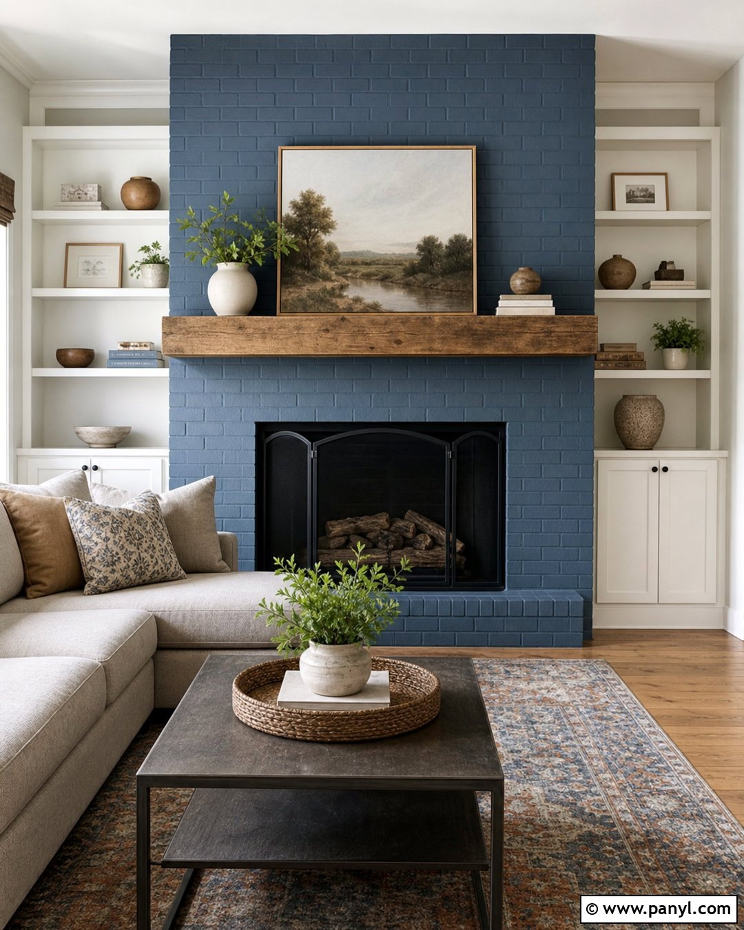 Slate Blue Painted Brick Fireplace - 20 Blue Painted Brick Wall Ideas