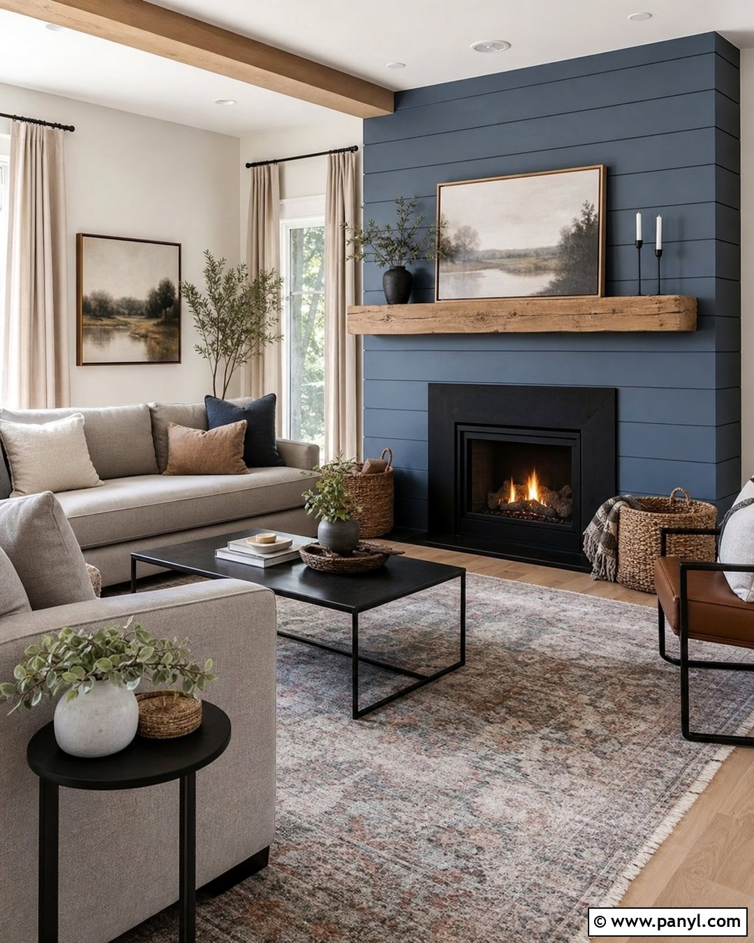 Slate Blue Shiplap Fireplace Wall - 30 blue fireplace wall ideas