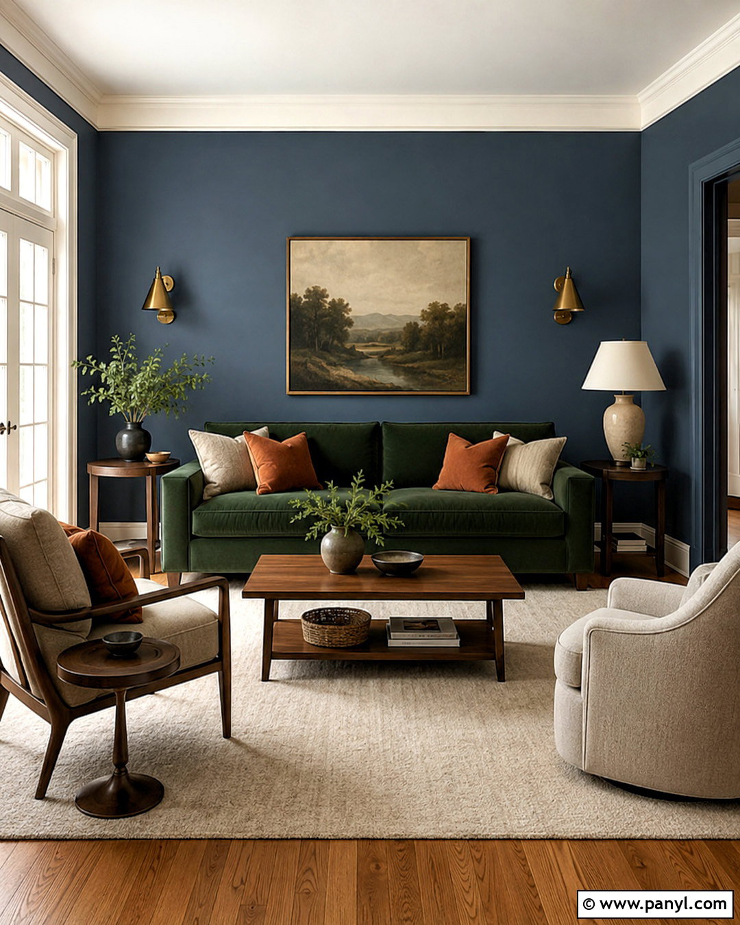 Slate Blue Wall Color With Green Sofa - 35 Wall Color For Green Sofa Ideas