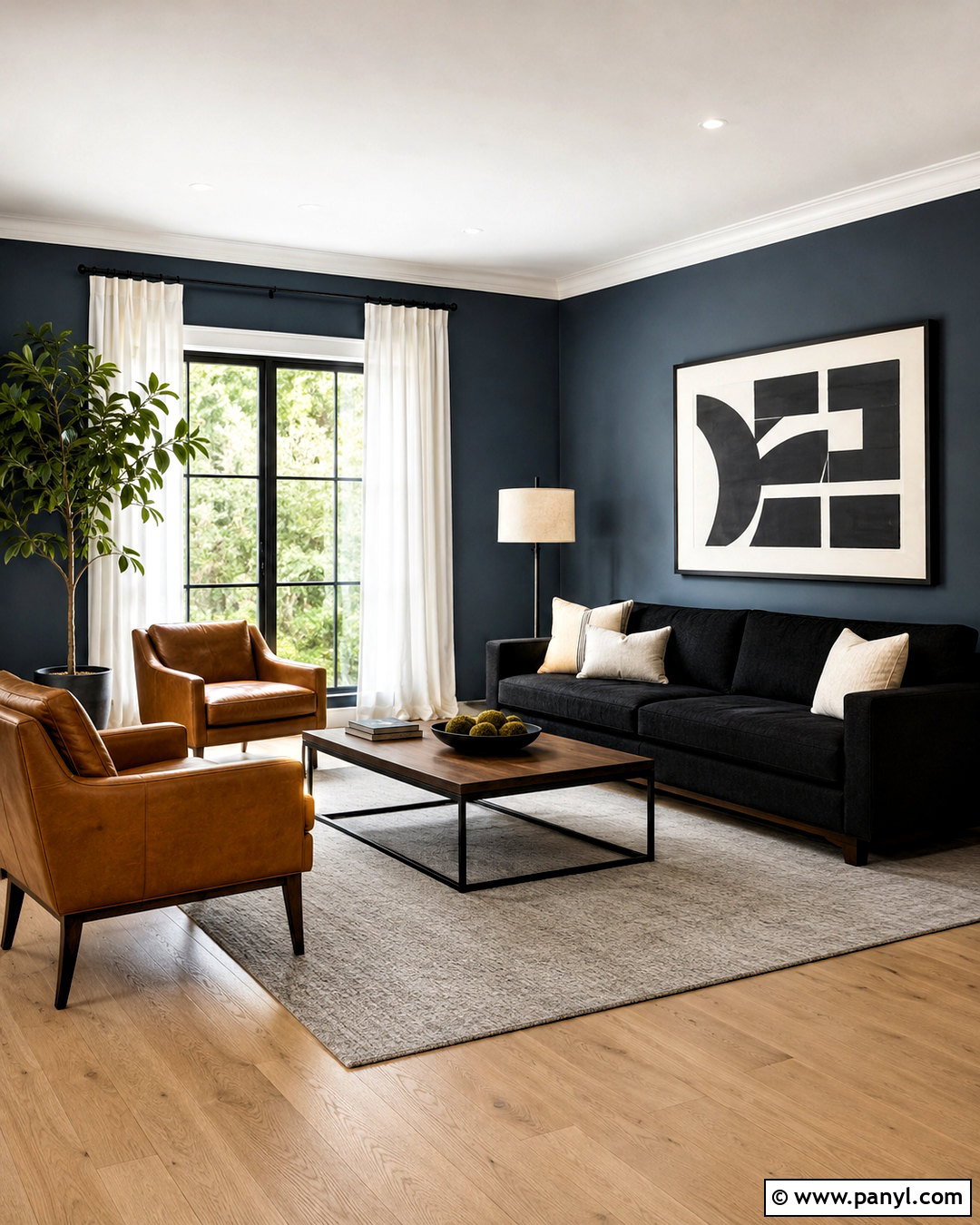 Slate Blue Walls With Black Furniture - 20 blue wall living room ideas
