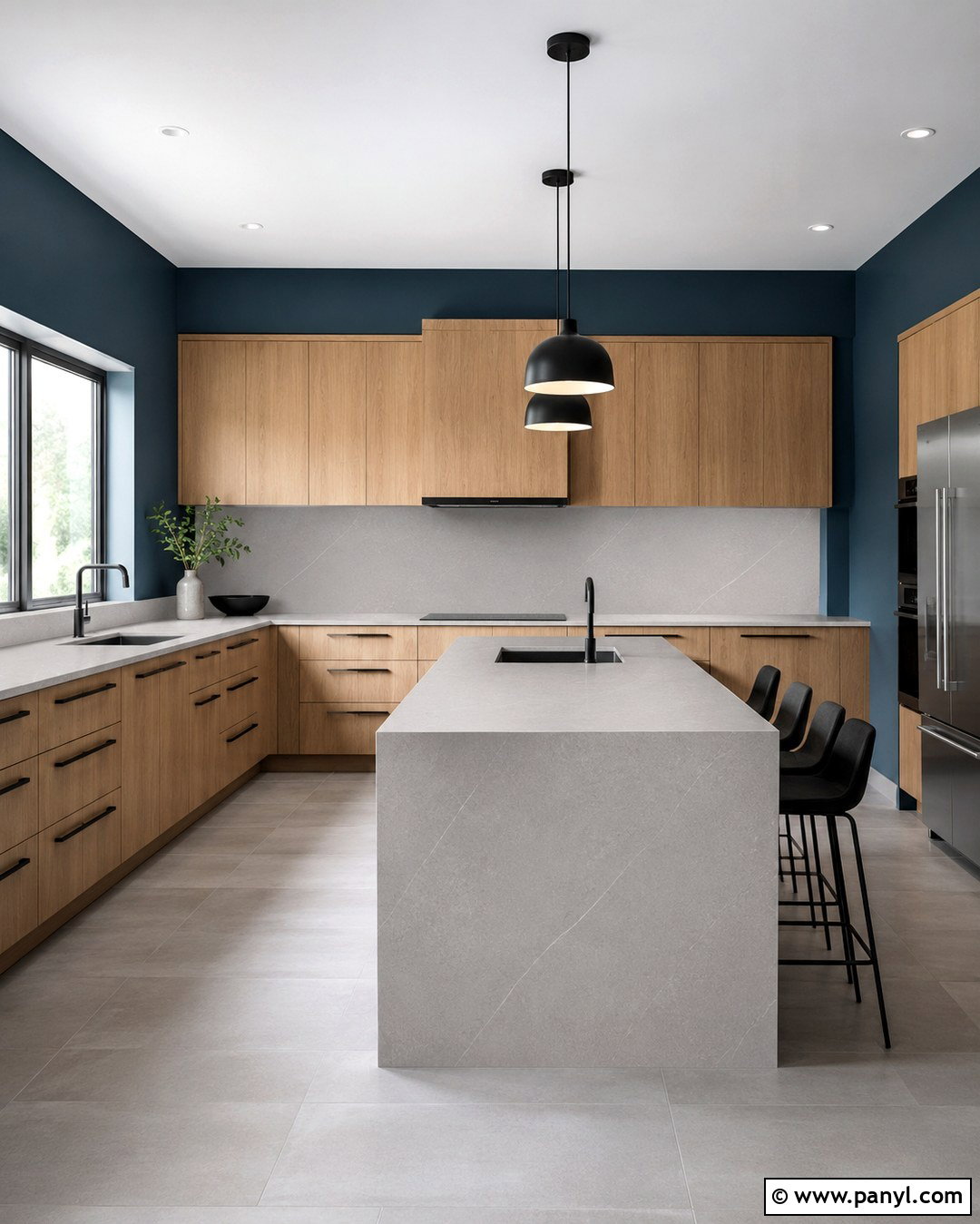 Slate Blue Walls With Rift-Cut Oak Cabinets - 20 Blue Walls Oak Cabinets