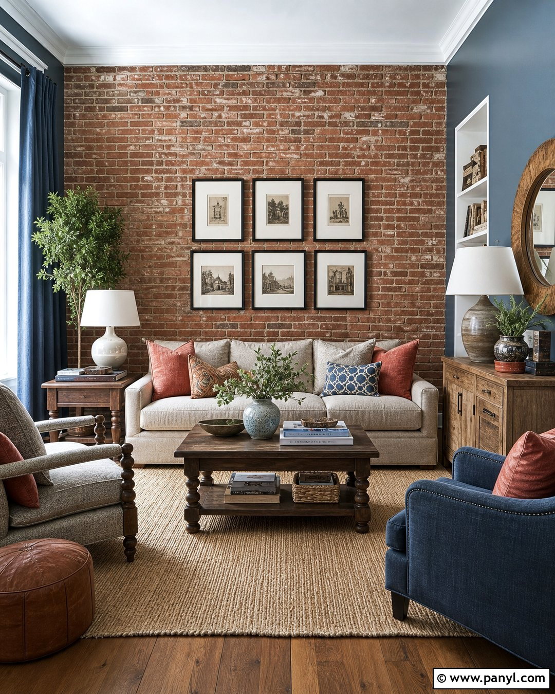 Slate Blue With Red Brick Wall - 20 Brick Wall Color Matching Ideas