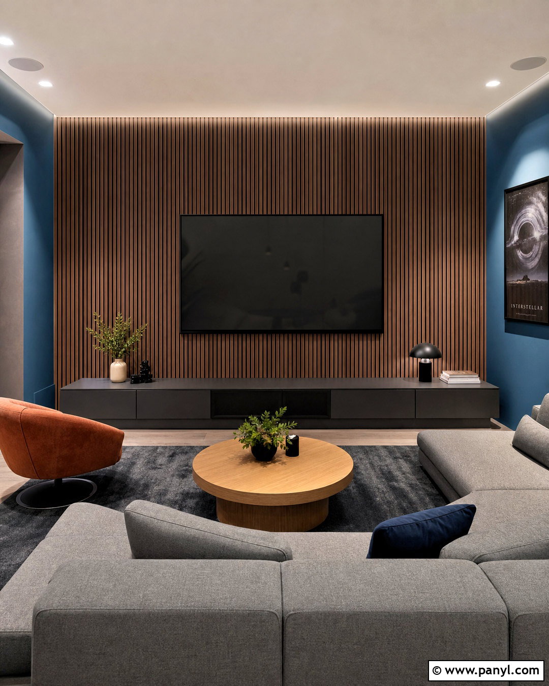 Slatted Acoustic Media Wall - 20 adding texture to walls
