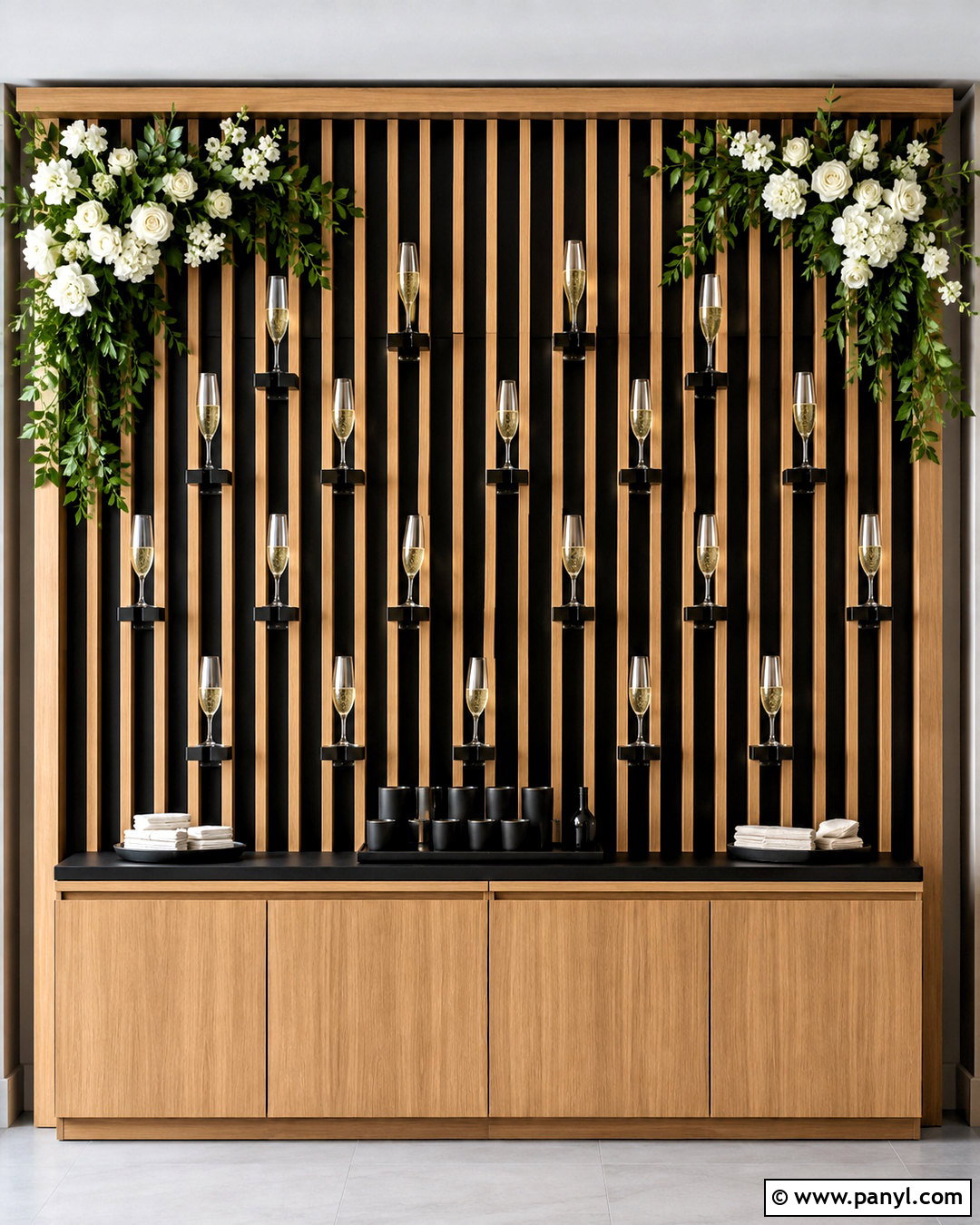 Slatted Wood Champagne Wall - 20 diy champagne wall ideas