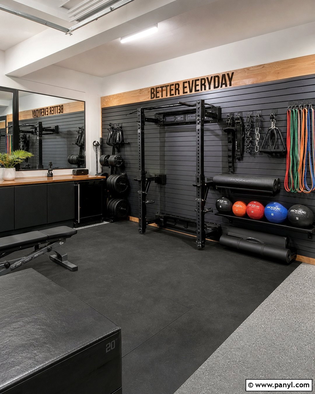 Slatwall Storage Accent Wall Gym - 20 Accent Wall Gym Ideas