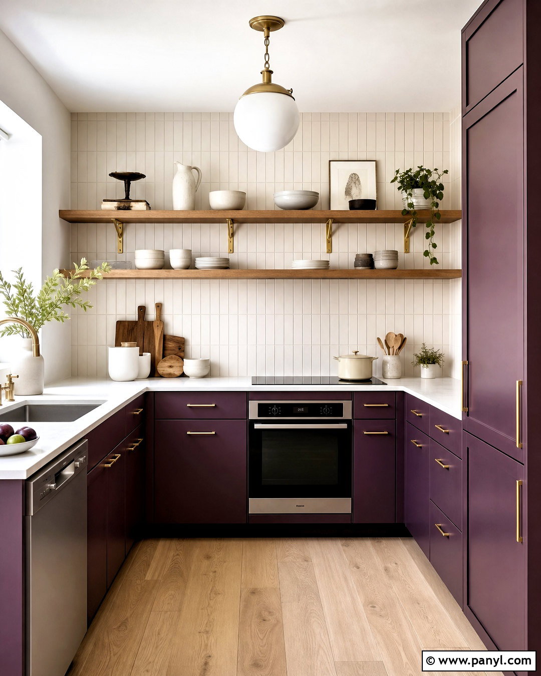 Small Aubergine Kitchen With Open Shelving - 20 aubergine kitchen ideas