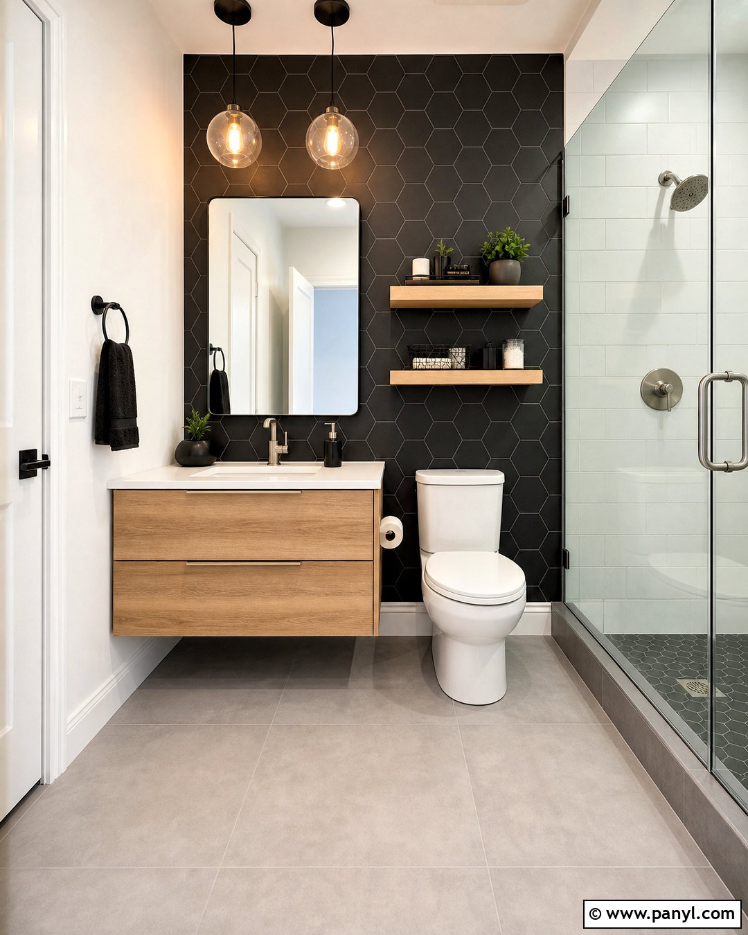 Small Bathroom Accent Wall With Black Hexagon Tile - 20 small bathroom accent wall ideas